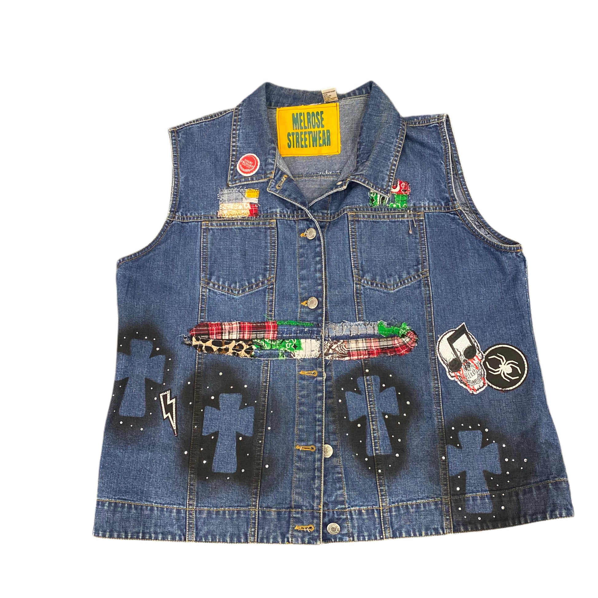 Melrose Streetwear “God Bless America” Patchwork Denim Vest